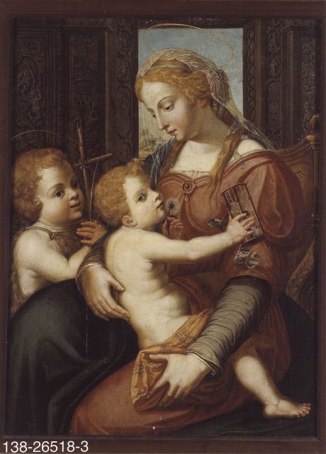 Anonimo — Anonimo fiammingo sec. XVI - sec. XVI - Madonna con Bambino e san Giovannino — insieme